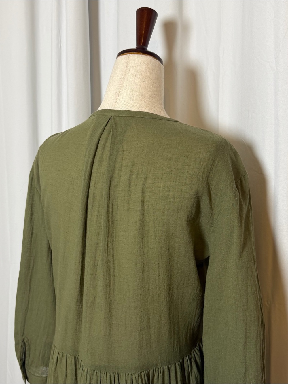Jenni Kayne James Tiered Dress XS Moss Green Cotton Linen Midi A-Line - Picture 11 of 13